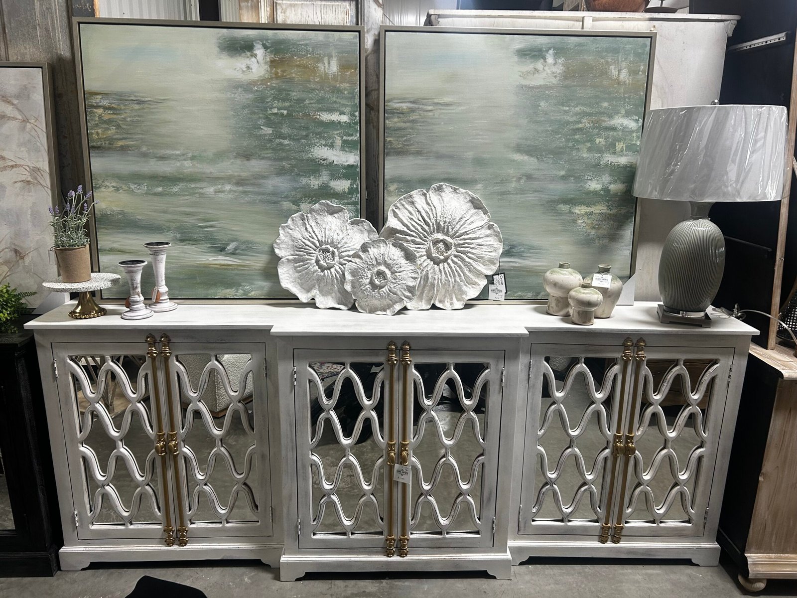 S2 white 100" mango sideboard w/ gold hardware
