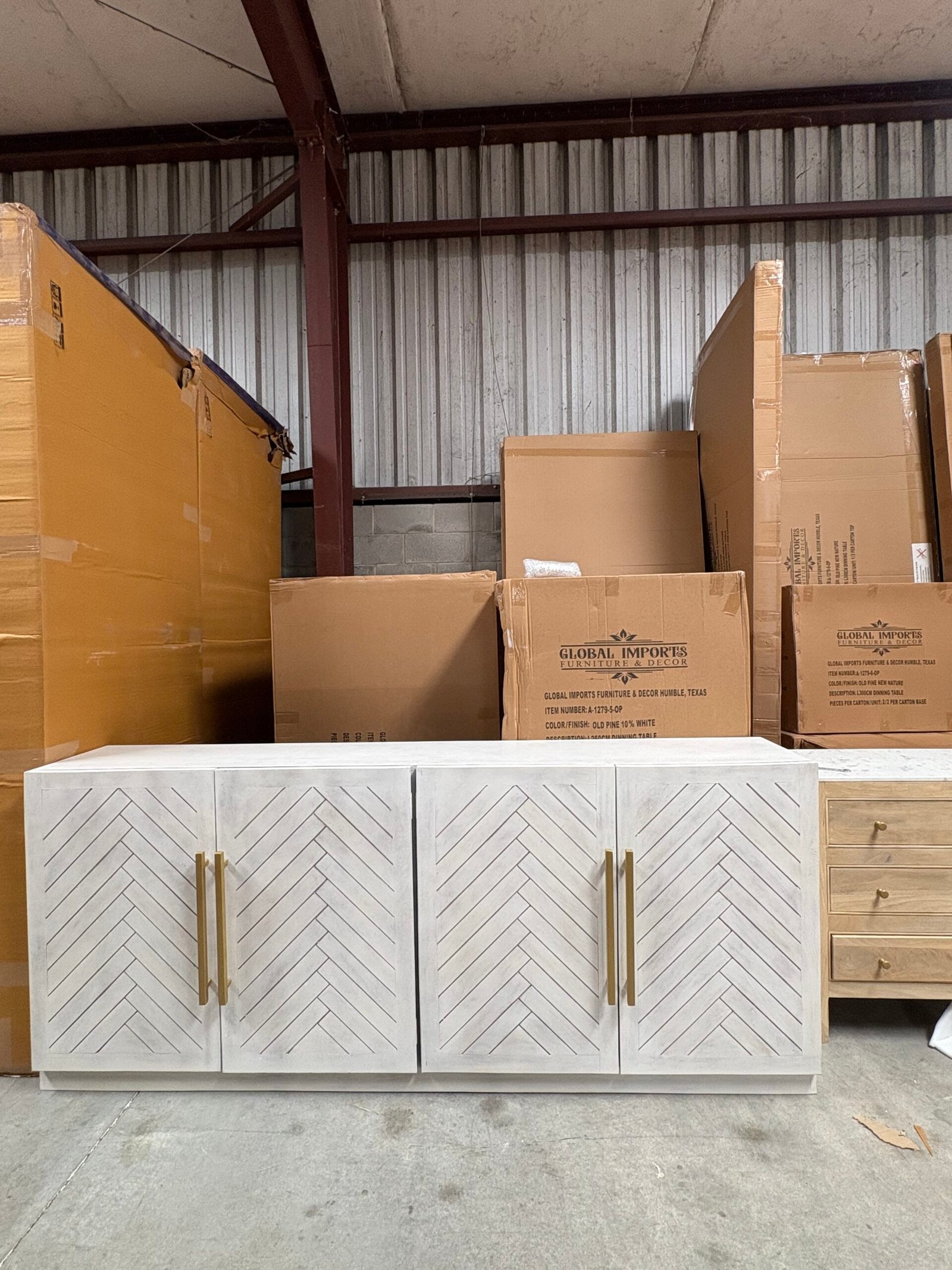 White Harringbone buffet