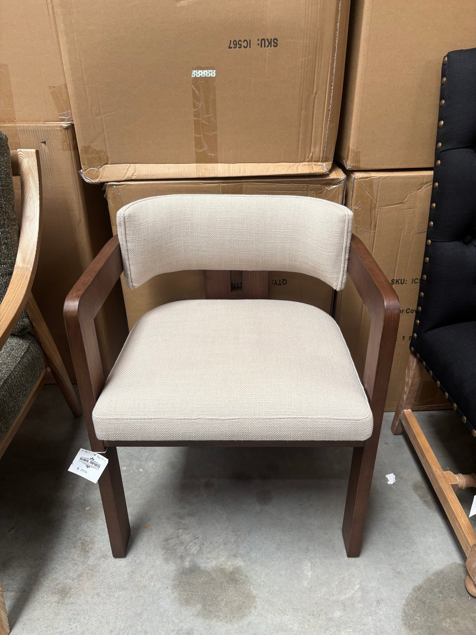 linen and walnut modern chair