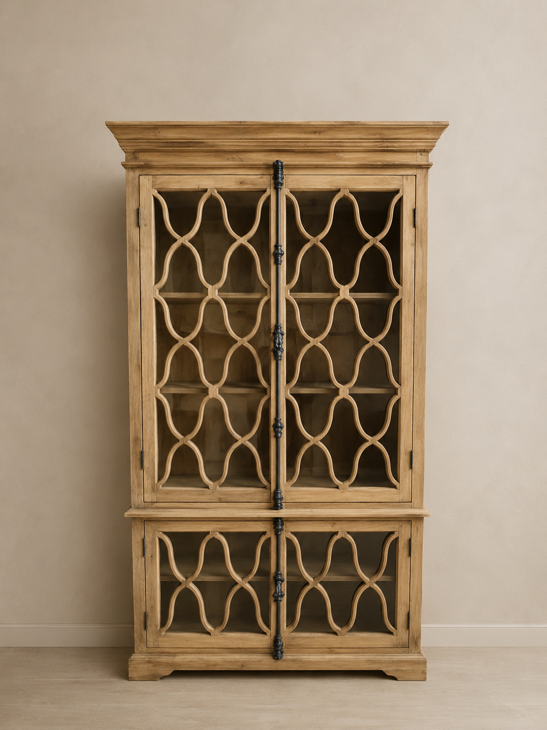 pine 2 door glass cabinet
